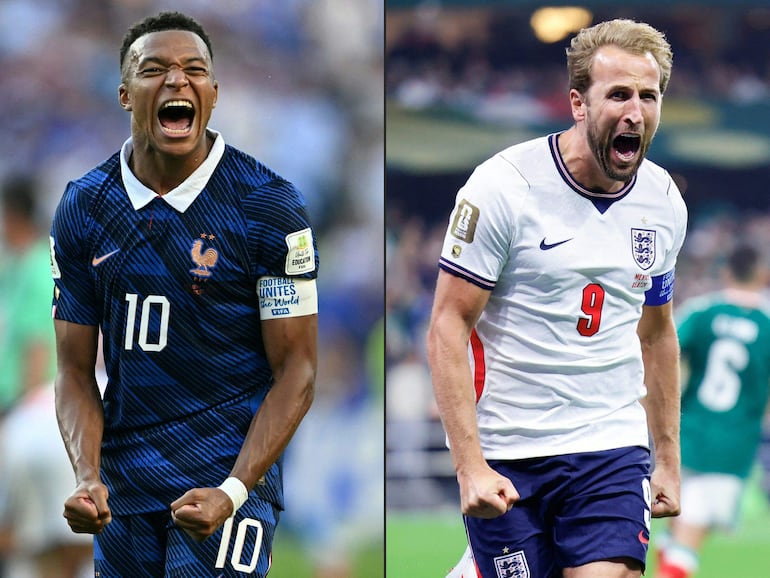 El delantero de Francia, Kylian Mbappé y el atacante de Inglaterra, Harry Kane, dos de los grandes protagonistas que tendrá el duelo entre Francia e Inglaterra por el tercer puesto de la Copa del Mundo de 2026 en el Miami Stadium en Miami.