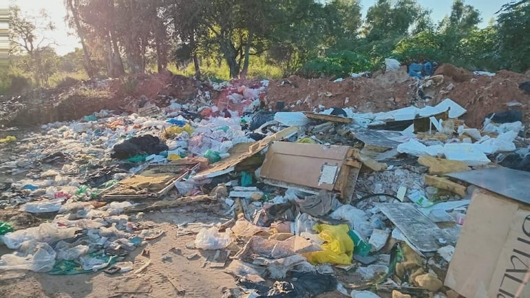 Vista aérea de la Costanera Norte, con montículos de basura a pocos metros del arroyo Mburicaó y el Parque Lineal