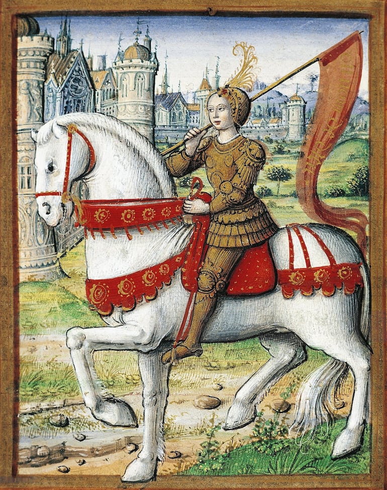 Juana de Arco. Ilustración de "Les vies des femmes célèbres", de Antoine Dufour (1504)