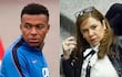 Mbappé vestido con camiseta azul y Celeste Amarilla en chaqueta negra, ambos en entornos separados con expresiones intensas.
