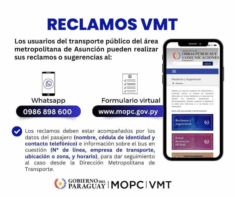 Los canales habilitados por el VMT para las denuncias.