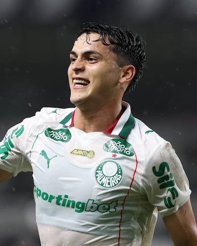 Ramón Sosa Acosta (26 años), en el festejo de su gol para el Palmeiras. El 2026 del "Amiguito" contempla 7 anotaciones en 29 juegos.