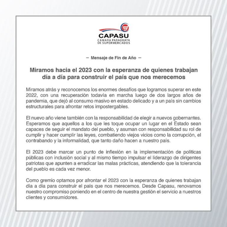 Comunicado emitido por Capasu