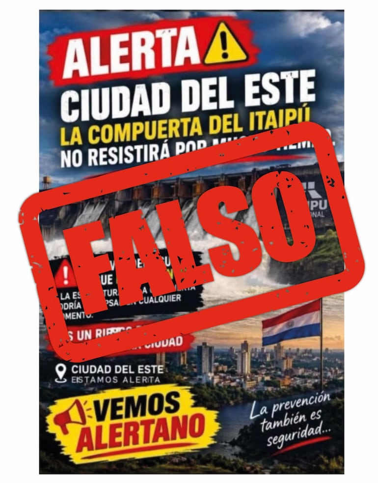 Itaipú Binacional aclara que es falsa la información que circula en las redes sociales afirmando que la represa corre riesgo de rotura.
