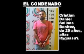 Cristian Daniel Salinas Benítez, de 29 años de edad, alias Ryguasu'i, condenado a 4 años 6 meses de cárcel.