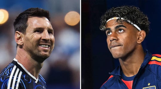 El delantero argentino Lionel Messi (n.º 10) en Atlanta el 15 de julio de 2026 (izq.) y al delantero español Lamine Yamal (n.º 19) en Atlanta el 21 de junio de 2026. España y Argentina se enfrentarán en la final del Mundial de fútbol de 2026 en el estadio de Nueva York/Nueva Jersey, en East Rutherford, el 19 de julio de 2026.