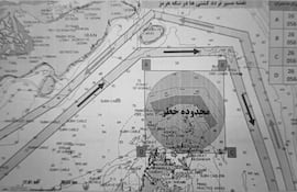 Imagen difundida por la agencia iraní Tasnim, próxima a la Guardia Revolucionaria. La Guardia Revolucionaria iraní (CGRI) compartió un mapa con rutas alternativas para el tránsito en el estrecho de Ormuz.