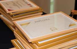 Montaña de diplomas universitarios presuntamente falsos.