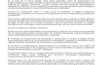 Pronunciamiento conjunto de la ADEC, Centro de Importadores del Paraguay, Club de Ejecutivos, Horizonte Positivo Paraguay y Pacto Global Red Paraguay.