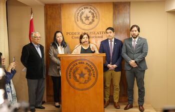 El senador Ignacio Iramain (independiente), Yolanda Paredes (CN, Esperanza Martínez (FG), Eduardo Nakayama (independiente) y Rubén Velázquez (Yo Creo).