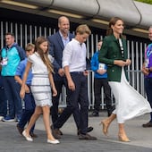 Kate Middleton y William de Inglaterra junto a George, Charlotte y Louis asistieron a los Juegos de la Mancomunidad de Glasgow 2026 en Glasgow, Escocia. (Michael McGurk / POOL / AFP)