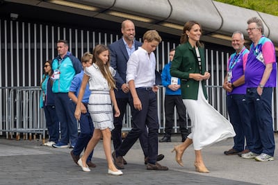 Kate Middleton y William de Inglaterra junto a George, Charlotte y Louis asistieron a los Juegos de la Mancomunidad de Glasgow 2026 en Glasgow, Escocia. (Michael McGurk / POOL / AFP)