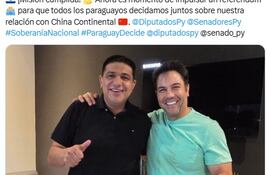 Publicación del abogado Oscar Tuma junto al diputado aliado cartista Hugo Meza.