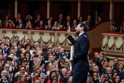 El astro argentino Lionel Andrés Messi Cuccittini (39 años) saluda la gente tras recibir este viernes el Premio Princesa de Asturias de los Deportes 2026. (Foto: @FCBarcelona)