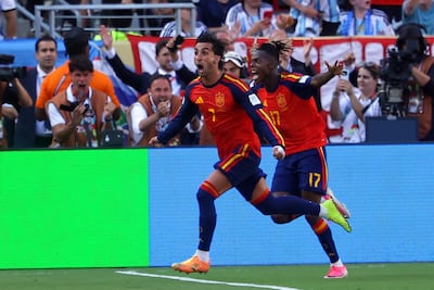 EAST RUTHERFORD (United States), 19/07/2026.- Ferran Torres of Spain (L) celebrates after scoring the 1-0 with Nico Williams of Spain n action during the FIFA World Cup 2026 final match Spain against Argentina, in New Jersey, USA, 19 July 2026. (España) EFE/EPA/CHRISTOPHER NEUNDORF