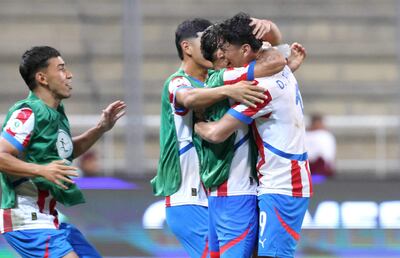 Festejo paraguayo tras el triunfo ante Venezuela