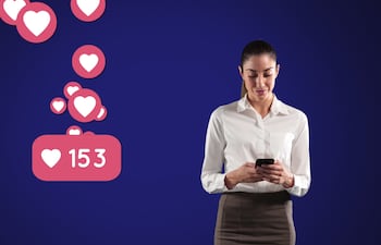 Concepto de apps de citas, likes, romance, smartphone.