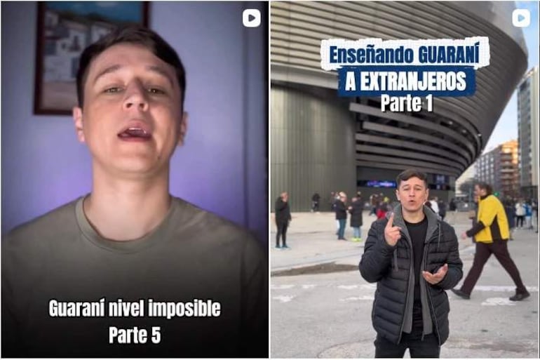 Persona joven gesticulando en un ambiente público, vistiendo ropa casual, con un gran edificio moderno al fondo.