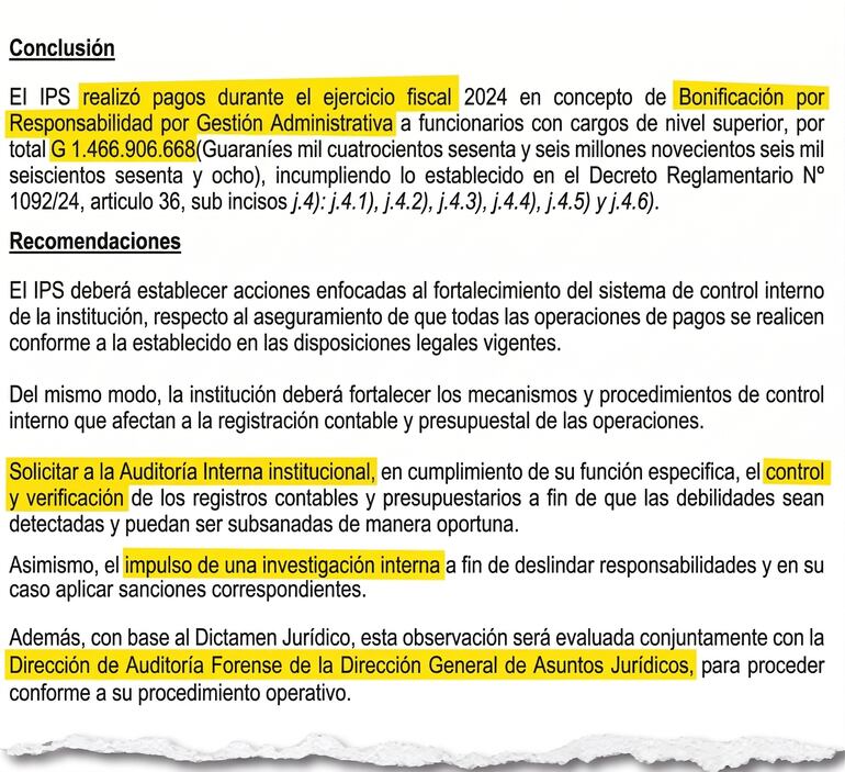 Conclusión de la CGR sobre el caso de bonificación por Gestión Administrativa.