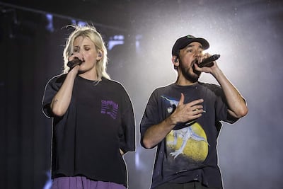 Emily Armstrong y Mike Shinoda, vocalistas de Linkin Park, durante su presentación ayer en Rock in Rio en Lisboa.