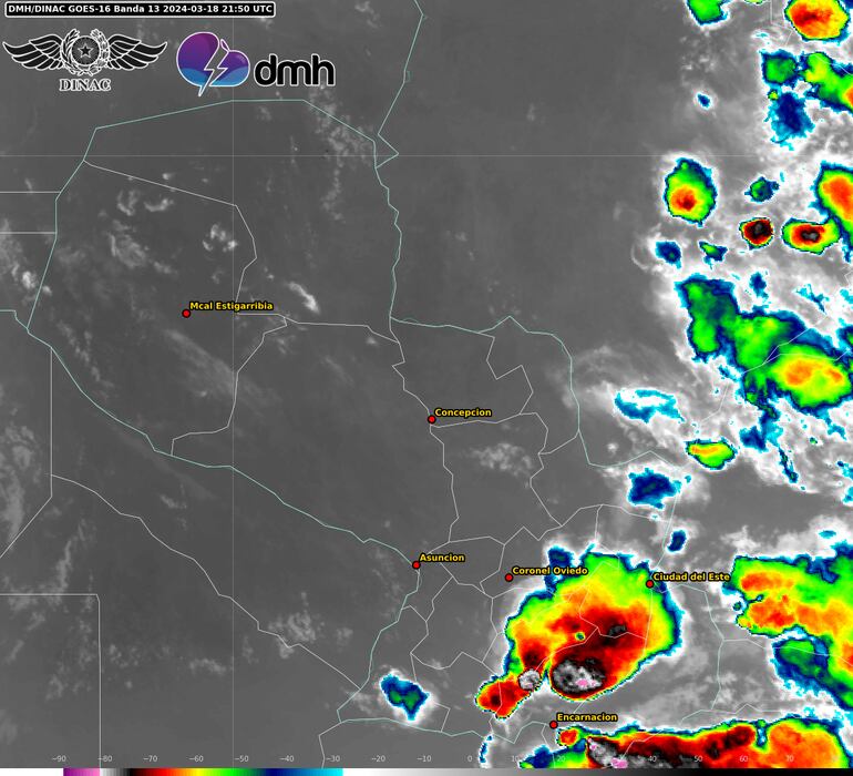 Mapa de afectación de sistema de tormentas.