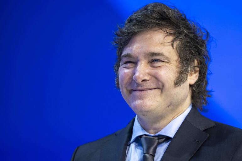 Javier Milei, durante una sesión plenaria en el Salón de Congresos en el marco de la 54ª reunión anual del Foro Económico Mundial (FEM), en Davos (Suiza). 