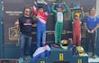 Nelson Segovia (2°) celebra en el podio luego de una gran actuación en el Senna Racing Day.
