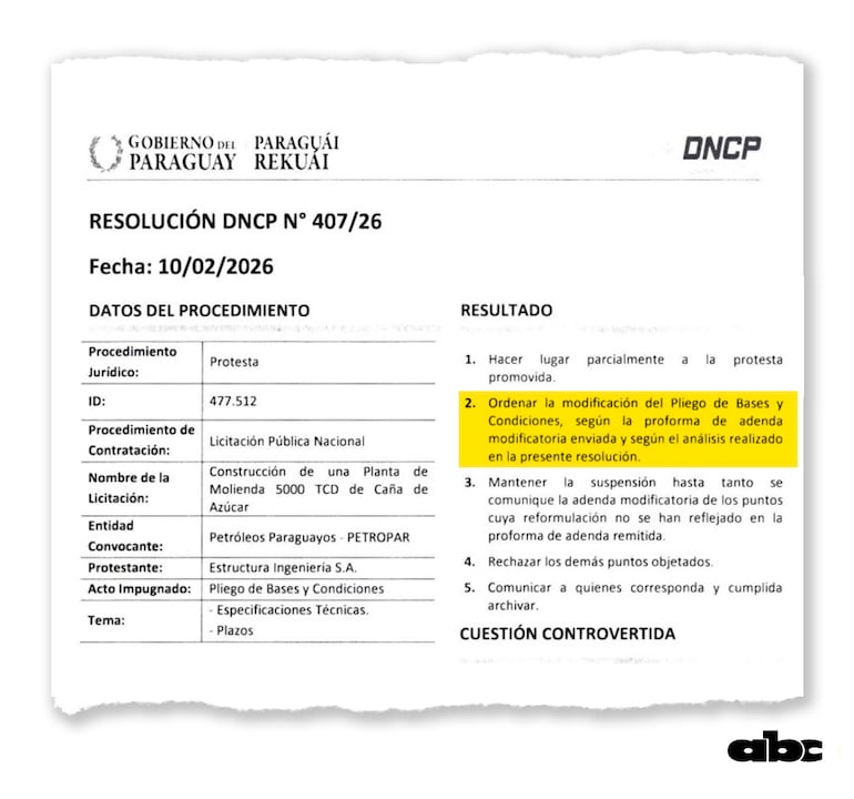 La DNCP ordenó la modificación del pliego.