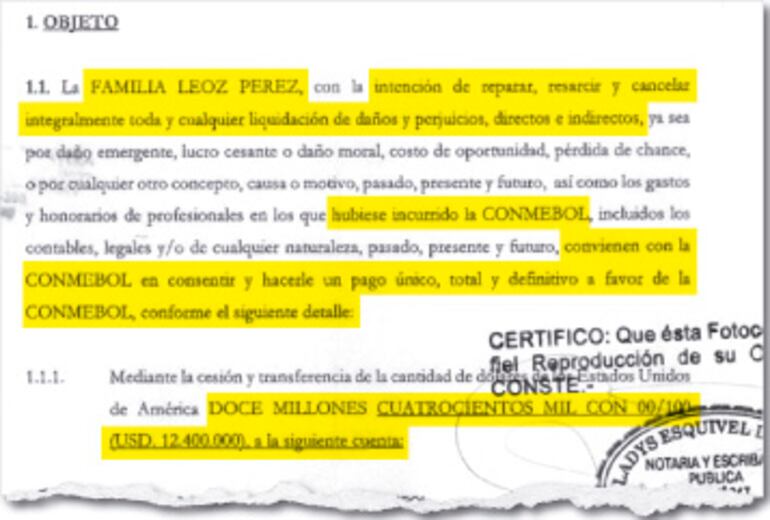 El objeto del acuerdo de reparación firmado el 31 de agosto de 2020 con los herederos de Leoz.