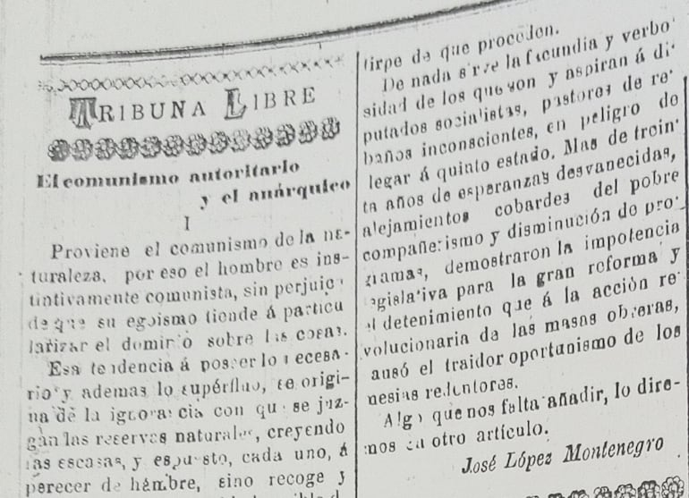 Texto de José López Montenegro publicado en "La Voz del Siglo", Asunción, 29 de febrero de 1904.