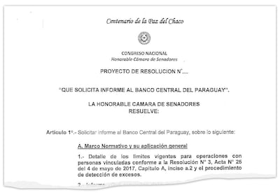 Documento oficial del Congreso Nacional sobre solicitud de informe al Banco Central