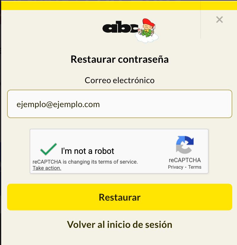 Ventana emergente para restaurar la contraseña