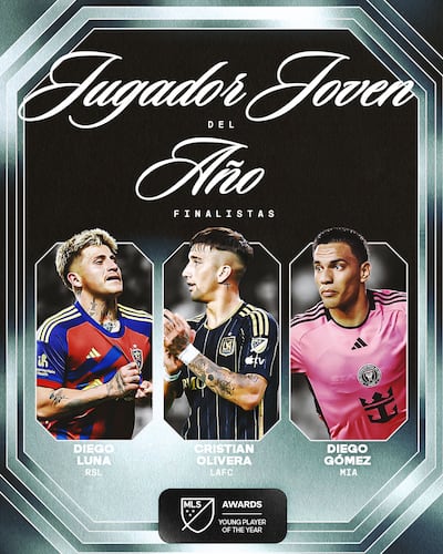 Diego Gómez, jugador del Inter Miami, elegido finalista a Jugador Joven del Año de la Major League Soccer.