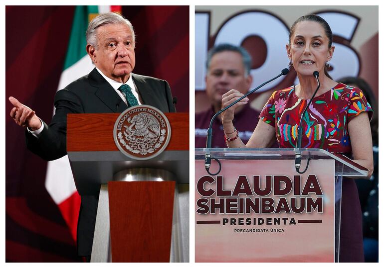 MEX108. CIUDAD DE MÉXICO (MÉXICO), 29/02/2024.- Combo de fotografías de archivo que muestran al mandatario mexicano Andrés Manuel López Obrador (i) y a la candidata a la Presidencia de México por el oficialista Movimiento de Regeneración Nacional (Morena), Claudia Sheinbaum, en la Ciudad de México (México).