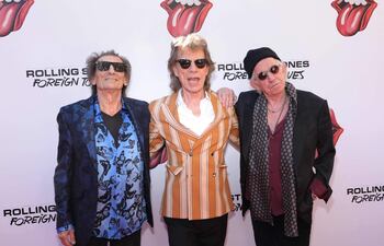 De izquierda a derecha: Ronnie Wood, Mick Jagger y Keith Richards durante la presentación del nuevo disco de The Rolling Stones.