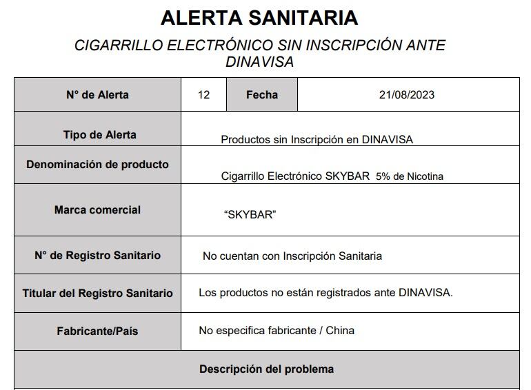 Una de las últimas alertas emitidas por Dinavisa. Se decomisó un importante cargamento de vapeadores que ingresó de manera ilegal.