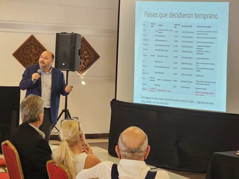 Julio Fernández, economista de la UIP, durante el panel debate de la Cerneco sobre la reforma de la Caja Fiscal.