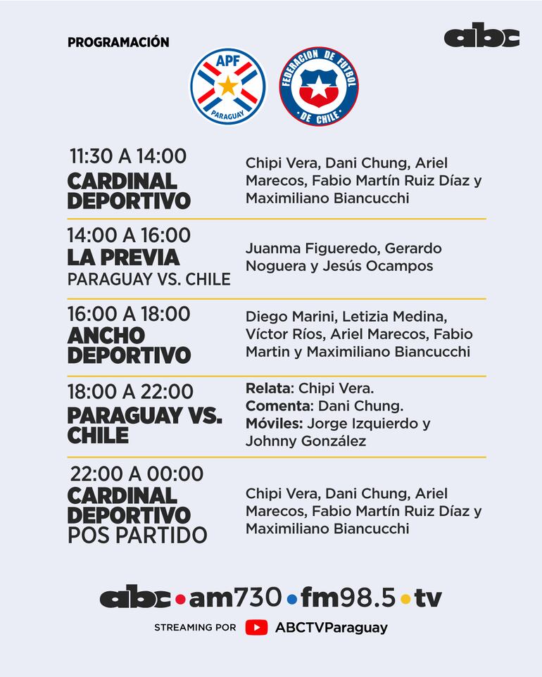 El Cardinal Deportivo para Paraguay vs. Chile.