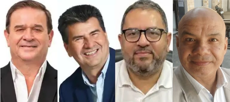 Candidatos a la intendencia de Lambaré: Guido González (ANR, HC-rekutú), Nelson Medina (PLRA), Celso Núñez (Alianza) y Eduardo Ramón “Pompom” González (Defiende y Actúa).