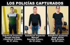 Cergio Germán Chamorro Villalba, Manuel Garcete Franco y Hugo Javier Mora Acosta, policías de Independencia detenidos por el asalto en Caaguazú.