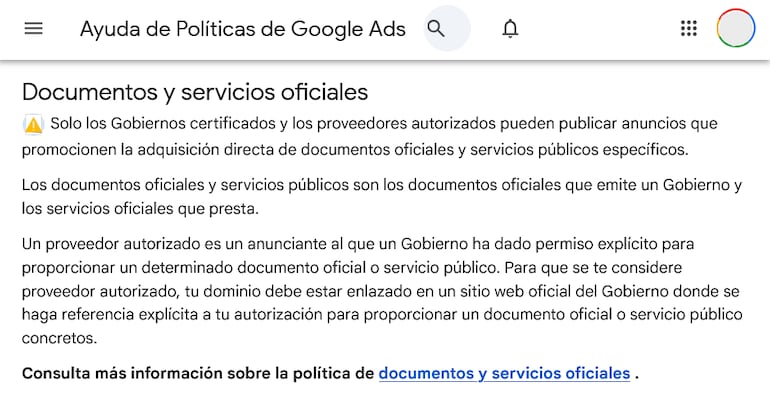 Las políticas de anuncios de Google Ads rigen desde hace años a anuncios del Estado paraguayo.