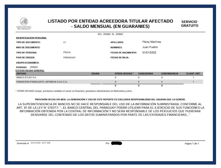 Resultados de la página del BCP para consultar estado de deudas con la identidad electrónica.