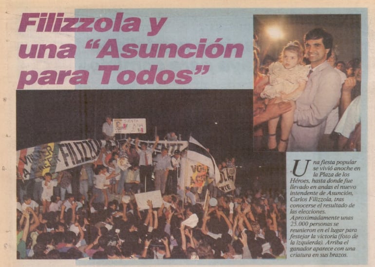 Festejo ciudadano por el primer intendente de Asunción electo, Carlos Filizzola. Durante 100 años eran designados por decreto.