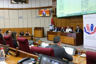 Mesa de Trabajo del proyecto de ley que eleva penas en condenas por abuso a menores, que se reúne en la sala de sesiones del Senado. (Foto Gent. Senado)