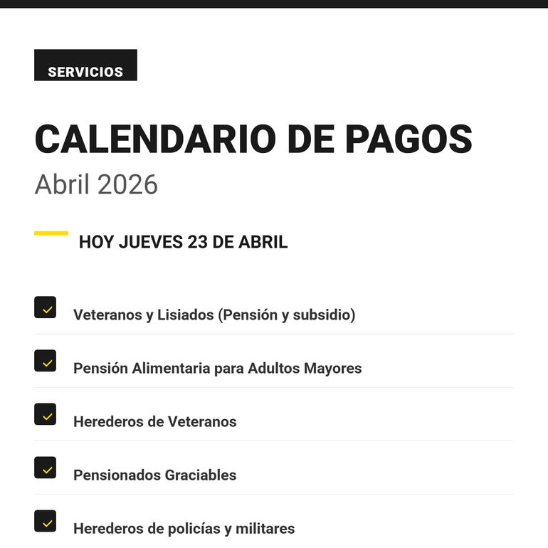 Calendario de pagos publicado por el Ministerio de Economía y Finanzas (MEF)