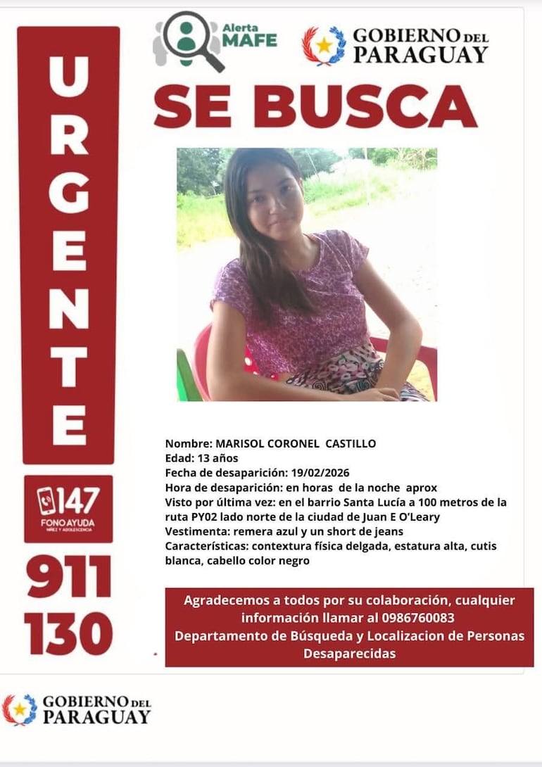 Foto de Marisol Coronel, adolescente desaparecida
