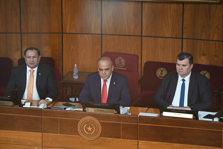 De izquierda a derecha, los senadores Ramón Retamozo, Basilio Núñez y Dionisio Amarilla.