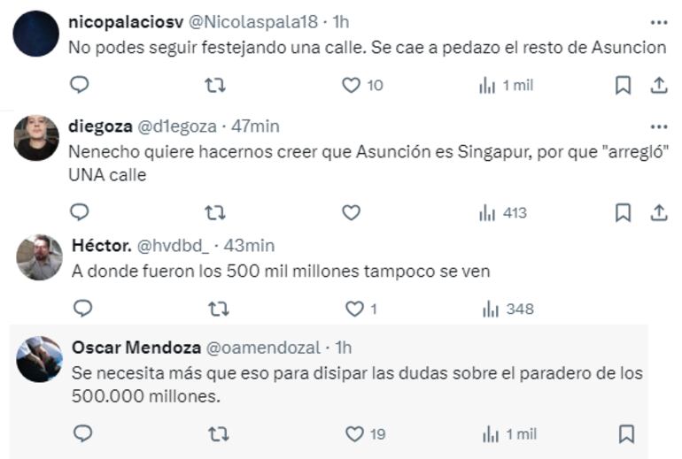 Reacciones de usuarios de X a la publicación del intendente Óscar “Nenecho” Rodríguez.