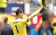 El guardameta belga Thibaut Courtois reacciona tras la derrota en el partido de cuartos de final de la Copa Mundial de la FIFA 2026 entre España y Bélgica, en Los Ángeles, EE. UU..