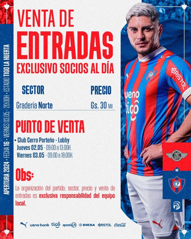 Cerro Porteño habilitó la venta de entradas para el partido vs. Libertad en La Huerta.
